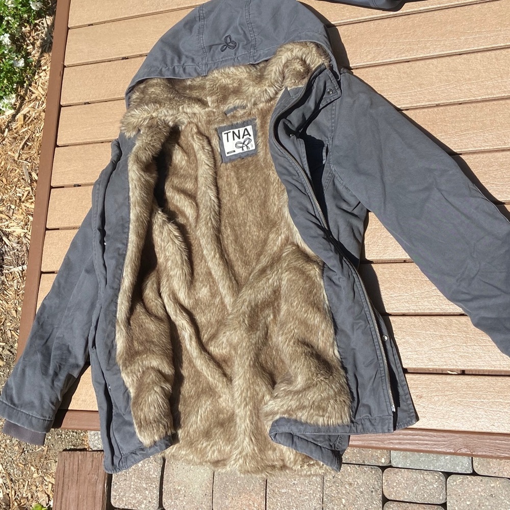 Aritzia TNA Grey Fur Lined Coat